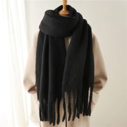 winter cashmere-soft pashmina scarf – oversized solid blanket wrap with large tassels