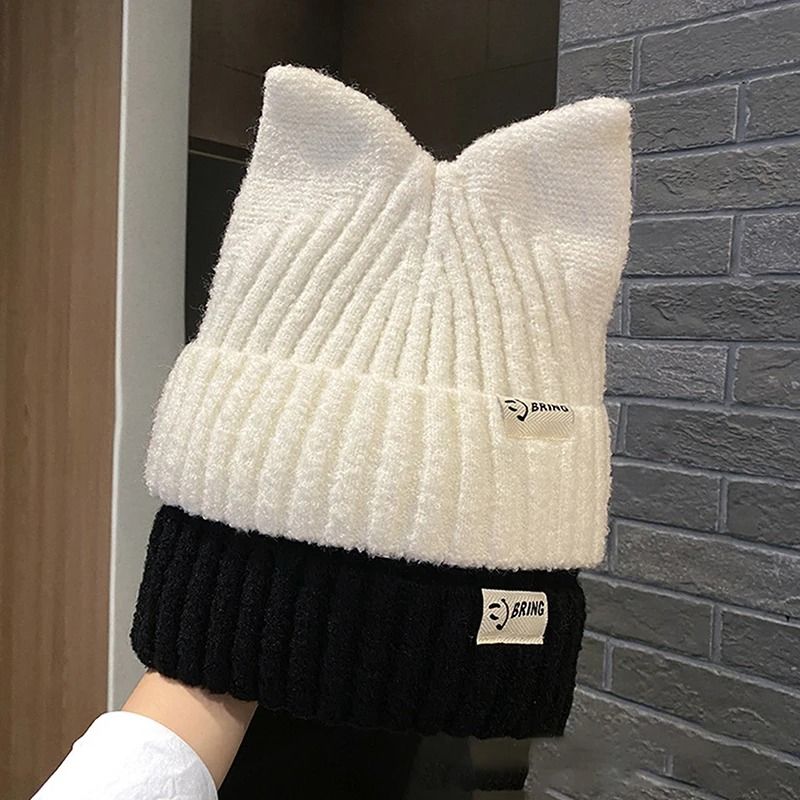 Cute Cat Ears Beanie Sweet Versatile Thermal Knitted Hat For Women 3