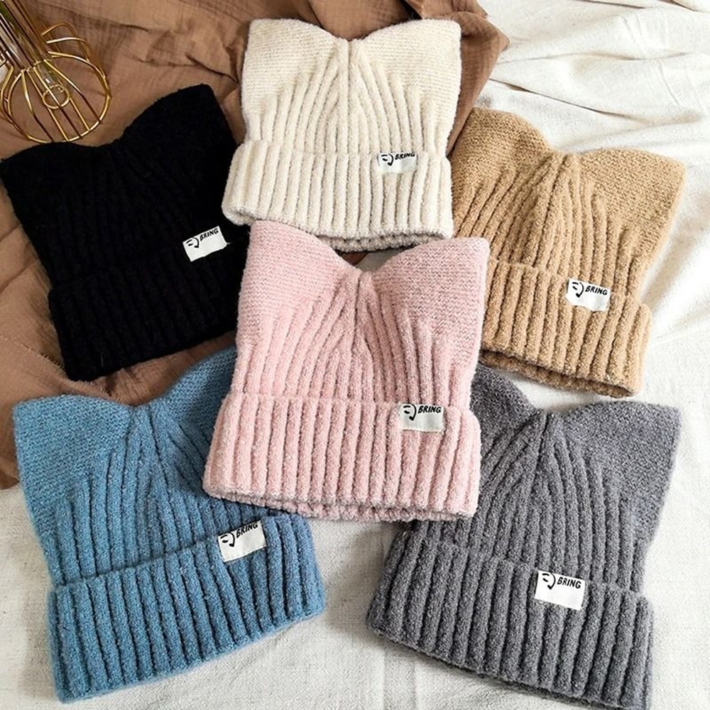 Cute Cat Ears Beanie Sweet Versatile Thermal Knitted Hat For Women 6