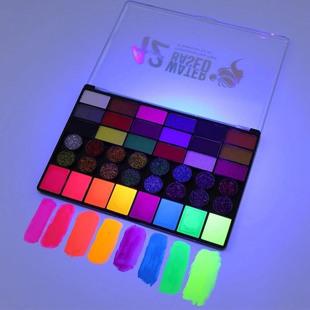 42Color Professional WaterSoluble Face Body Paint Palette UV Neon Glitter Classic Makeup Set 2