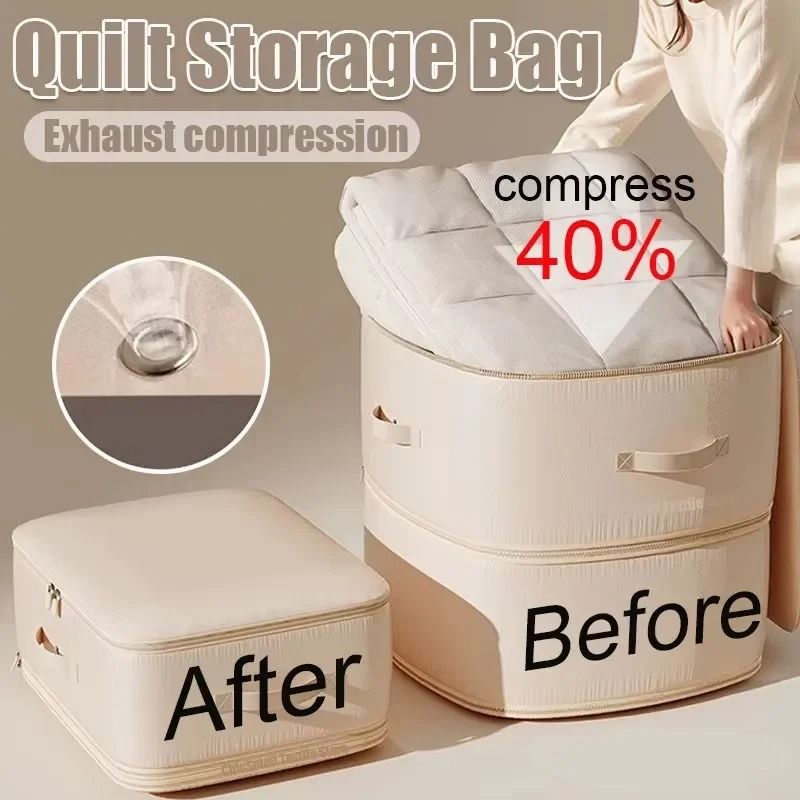 Ultra SpaceSaving SelfCompression Duvet Organizer Large Capacity Closet Cabinet Storage Bag 1