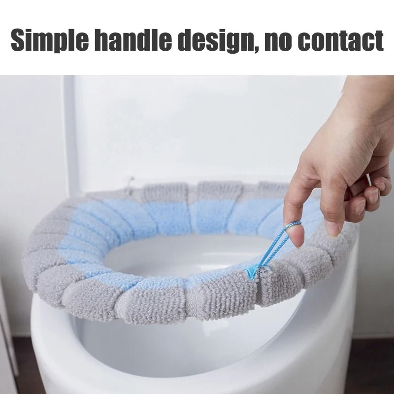 Cartoon Handle Plush Toilet Seat Cover Extra Thick Thermal Cushion For Winter Comfort 4