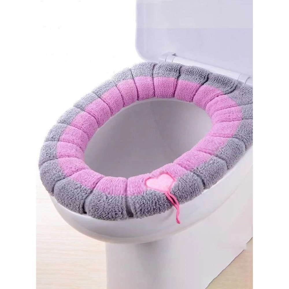 Cartoon Handle Plush Toilet Seat Cover Extra Thick Thermal Cushion For Winter Comfort 7