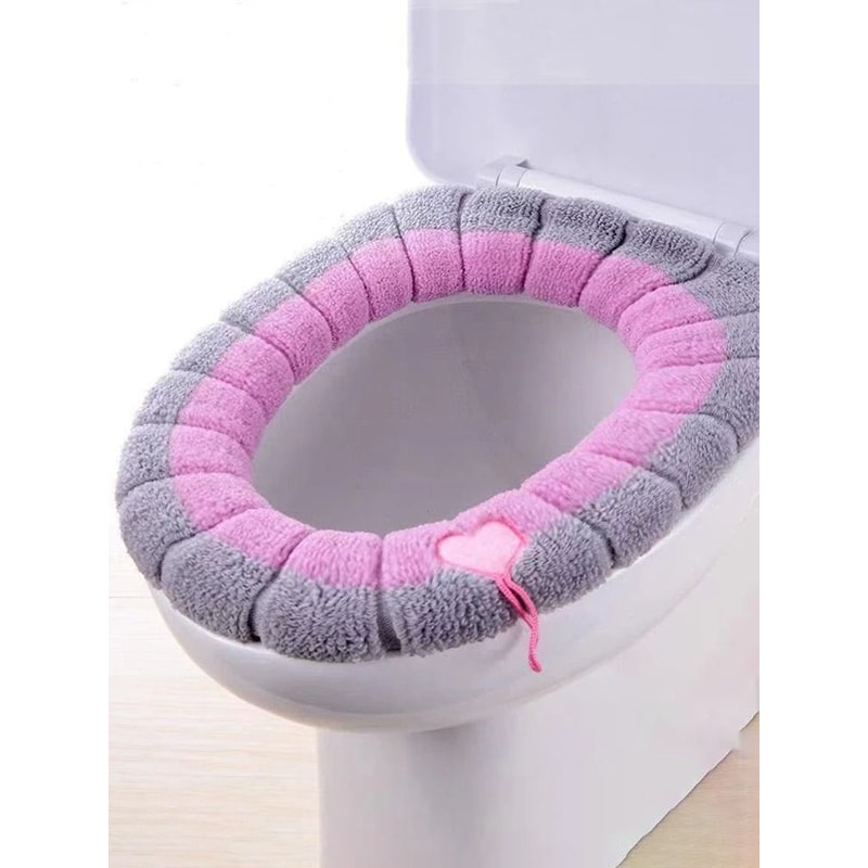 Cartoon Handle Plush Toilet Seat Cover Extra Thick Thermal Cushion For Winter Comfort 7