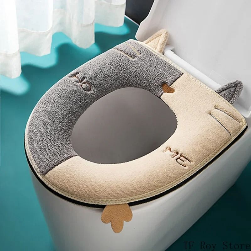 Universal Cartoon Cat Plush Toilet Mat Thicken Thermal Cushion With Hygienic Lifting Handle 0