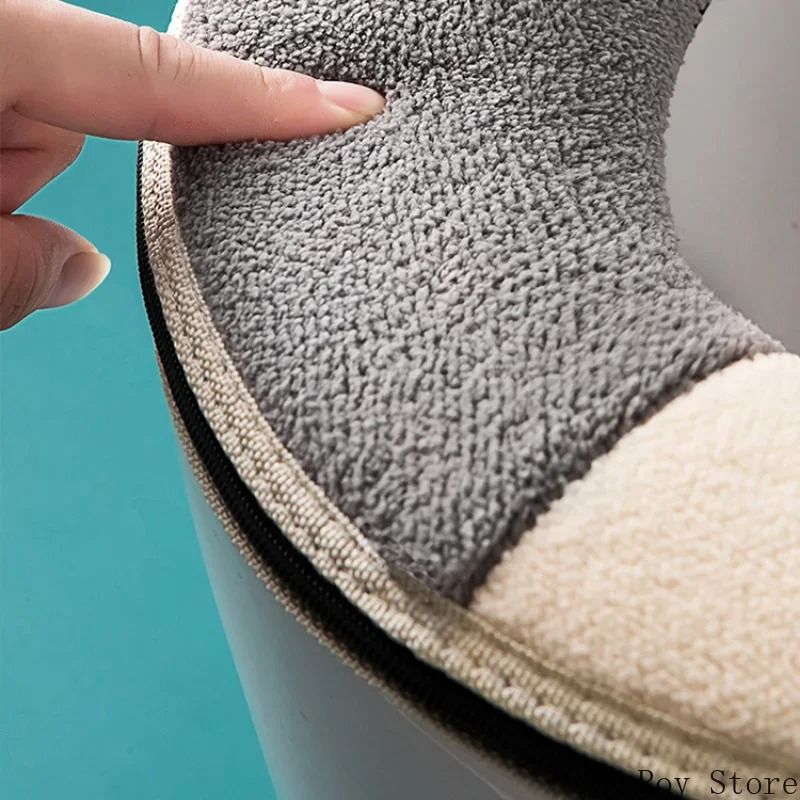 Universal Cartoon Cat Plush Toilet Mat Thicken Thermal Cushion With Hygienic Lifting Handle 4
