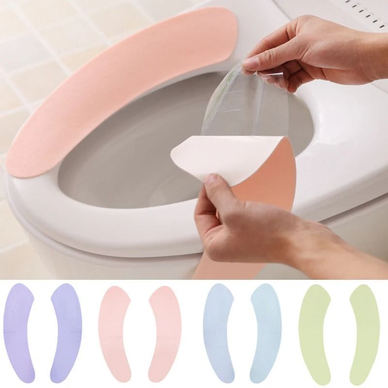 SelfAdhesive Plush Toilet Seat Pads 1 Pair Washable Sticky Thermal Closestool Mat 0