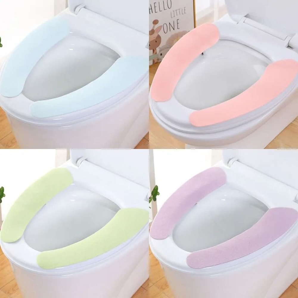 SelfAdhesive Plush Toilet Seat Pads 1 Pair Washable Sticky Thermal Closestool Mat 2