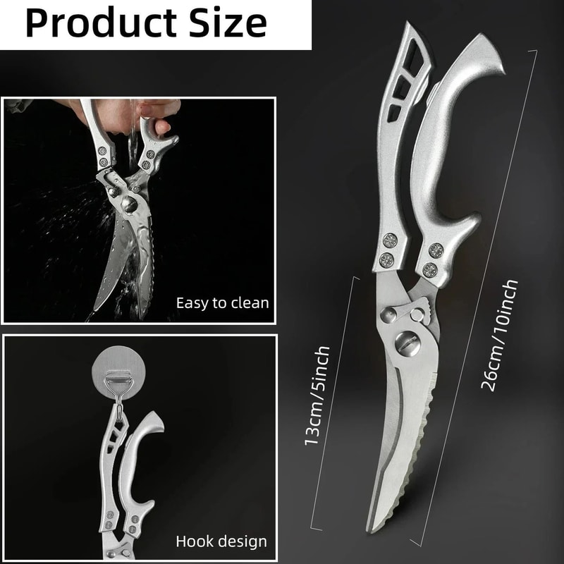 Stainless Steel Kitchen Shears HeavyDuty Chicken Bone Seafood Cutter 3