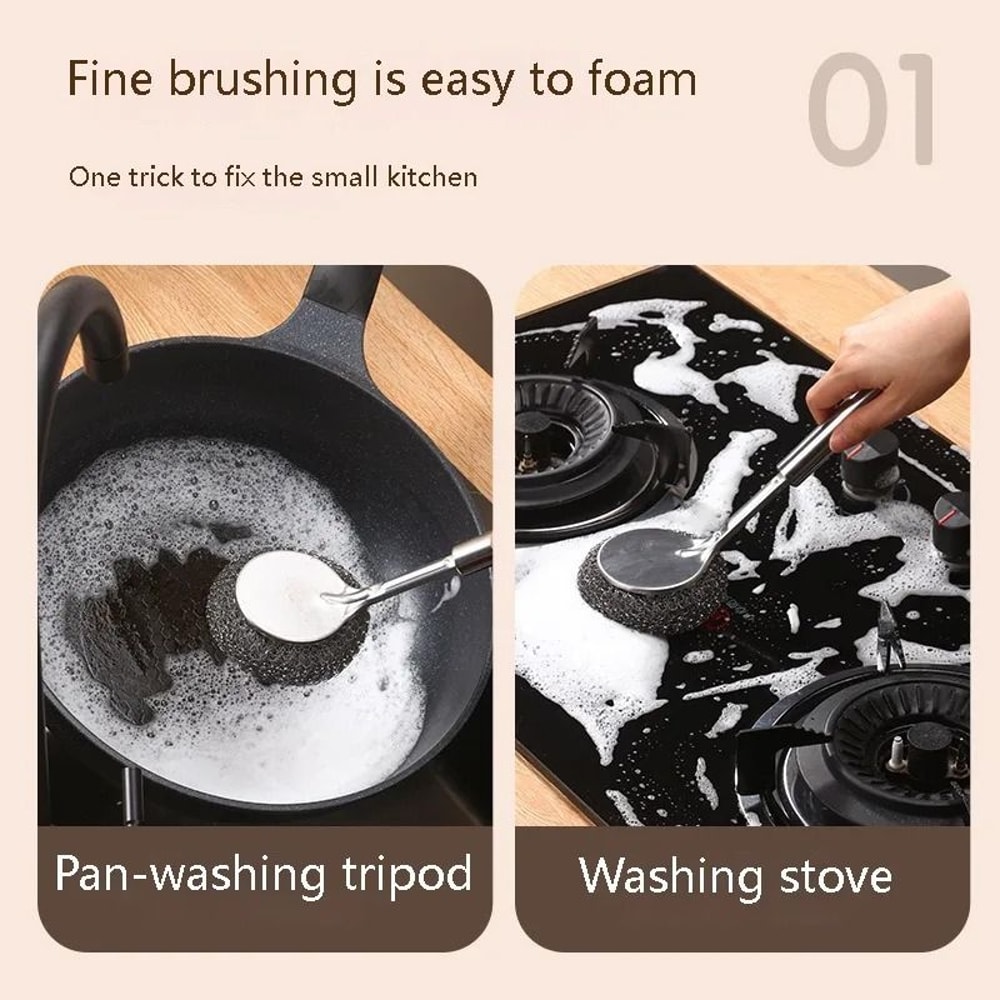 Stainless Steel Wire Ball Brush Long Handle Pot Sink Scrubber 2