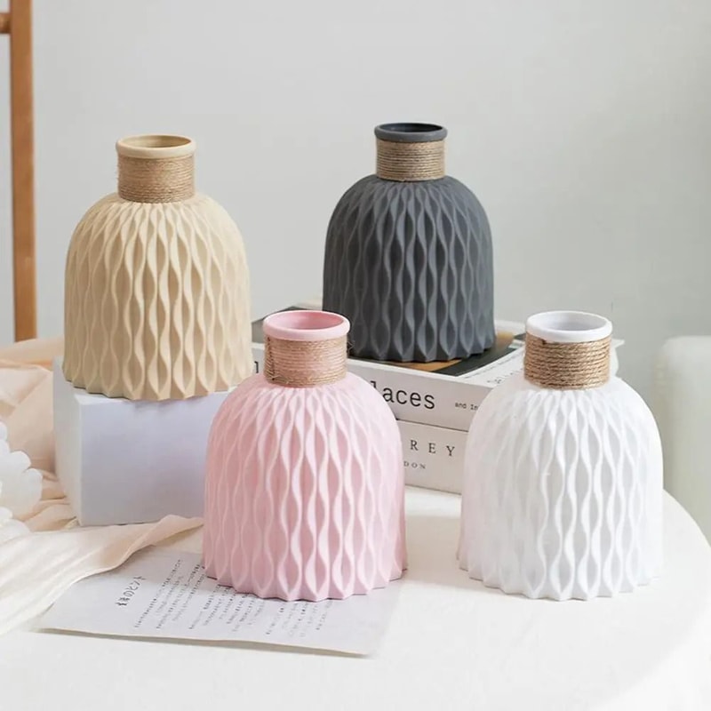 Rope Design Decorative Plastic Vase Modern Porcelain Imitation Flowerpot For Home Decor 1