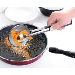 stainless steel filter spoon with integrated clip – multi-functional oil-frying skimmer & bbq tongs