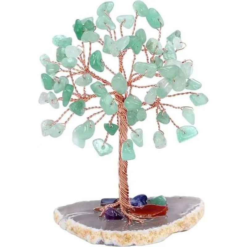 Super Mini Crystal Money Tree Healing Gemstone Decor With Agate Slice Base 9