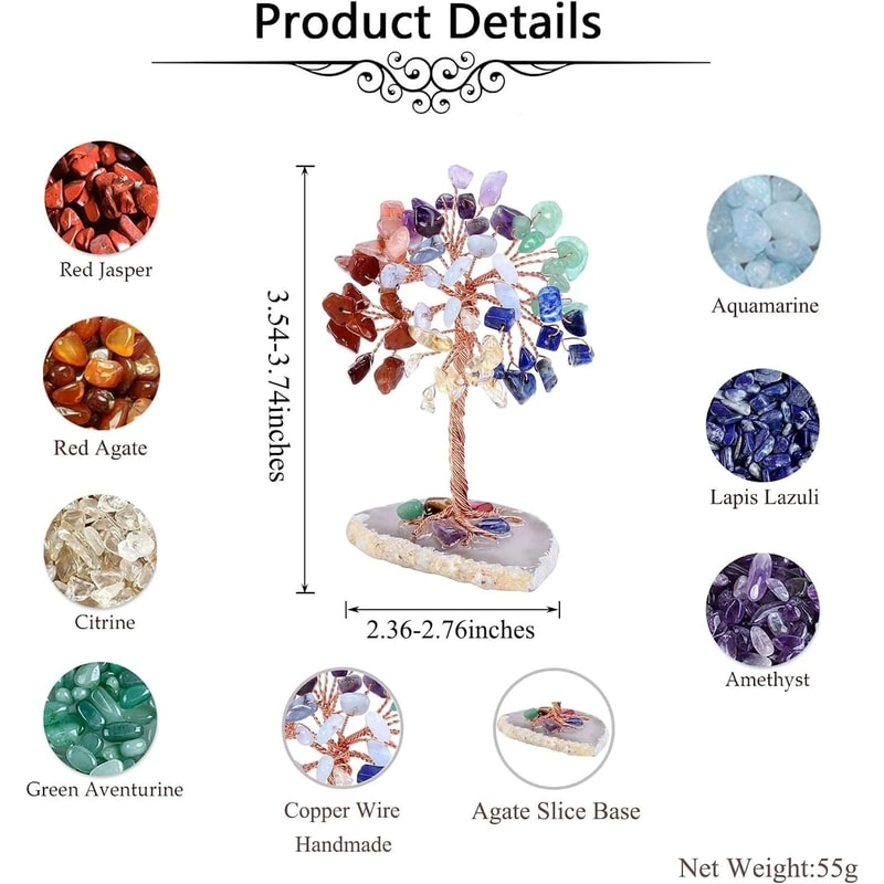 Super Mini Crystal Money Tree Healing Gemstone Decor With Agate Slice Base 1