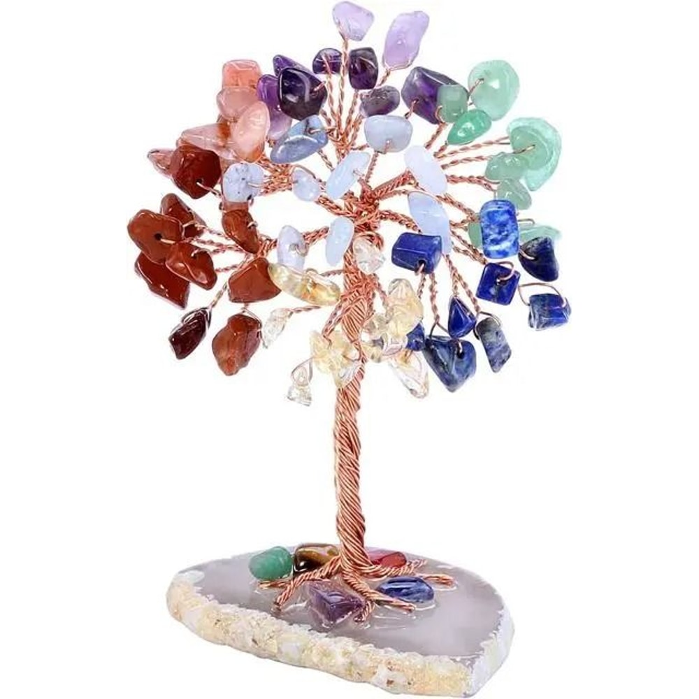 Super Mini Crystal Money Tree Healing Gemstone Decor With Agate Slice Base 7