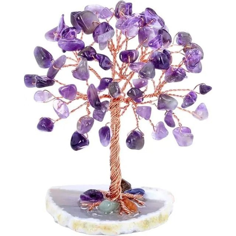 Super Mini Crystal Money Tree Healing Gemstone Decor With Agate Slice Base 10