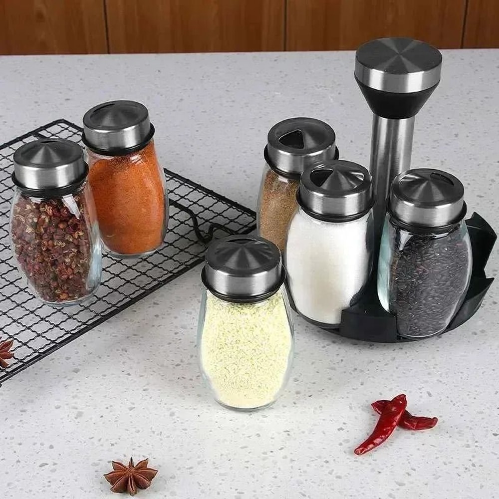 Glass Spice Bottle Set Modern Kitchen Storage Containers With Organized Holder 5