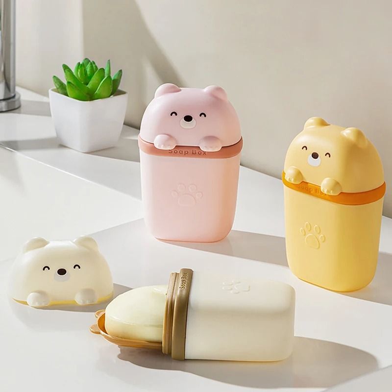 Cartoon Bear Portable Soap Dish Waterproof Sealed Travel Storage Box 2