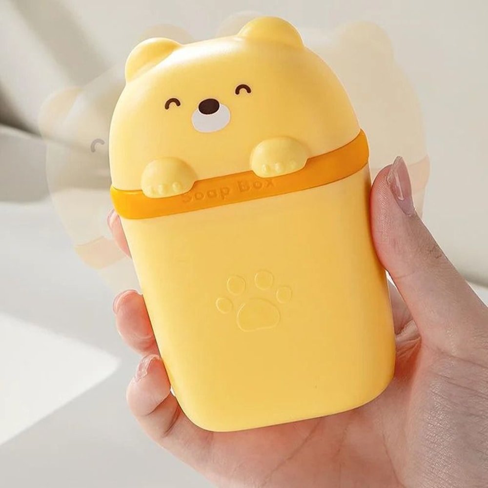 Cartoon Bear Portable Soap Dish Waterproof Sealed Travel Storage Box 4