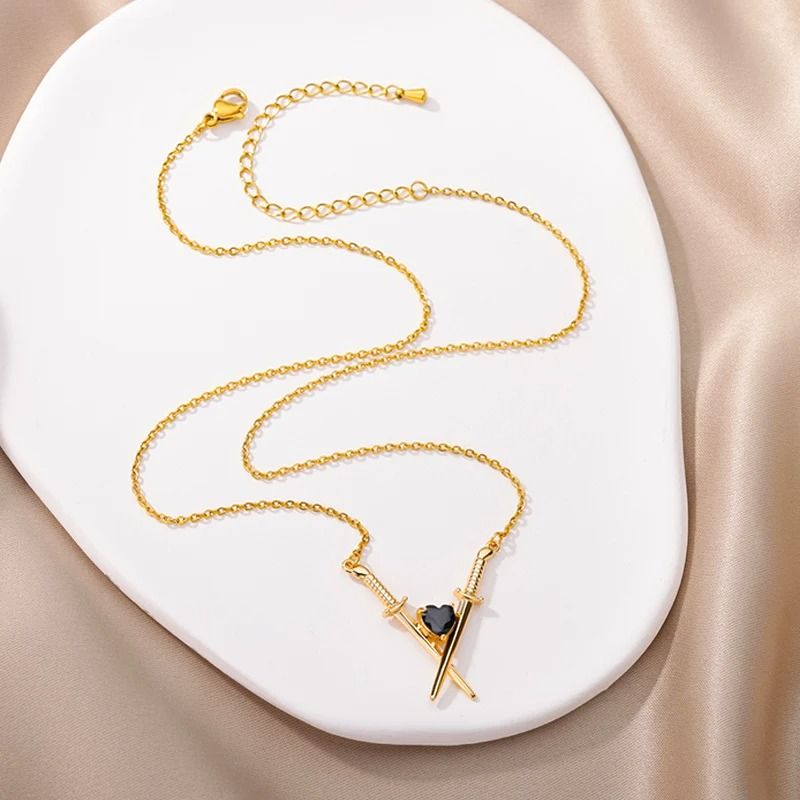 Vintage Gothic Sword And Heart Pendant Necklace Stainless Steel Aesthetic Jewelry 4