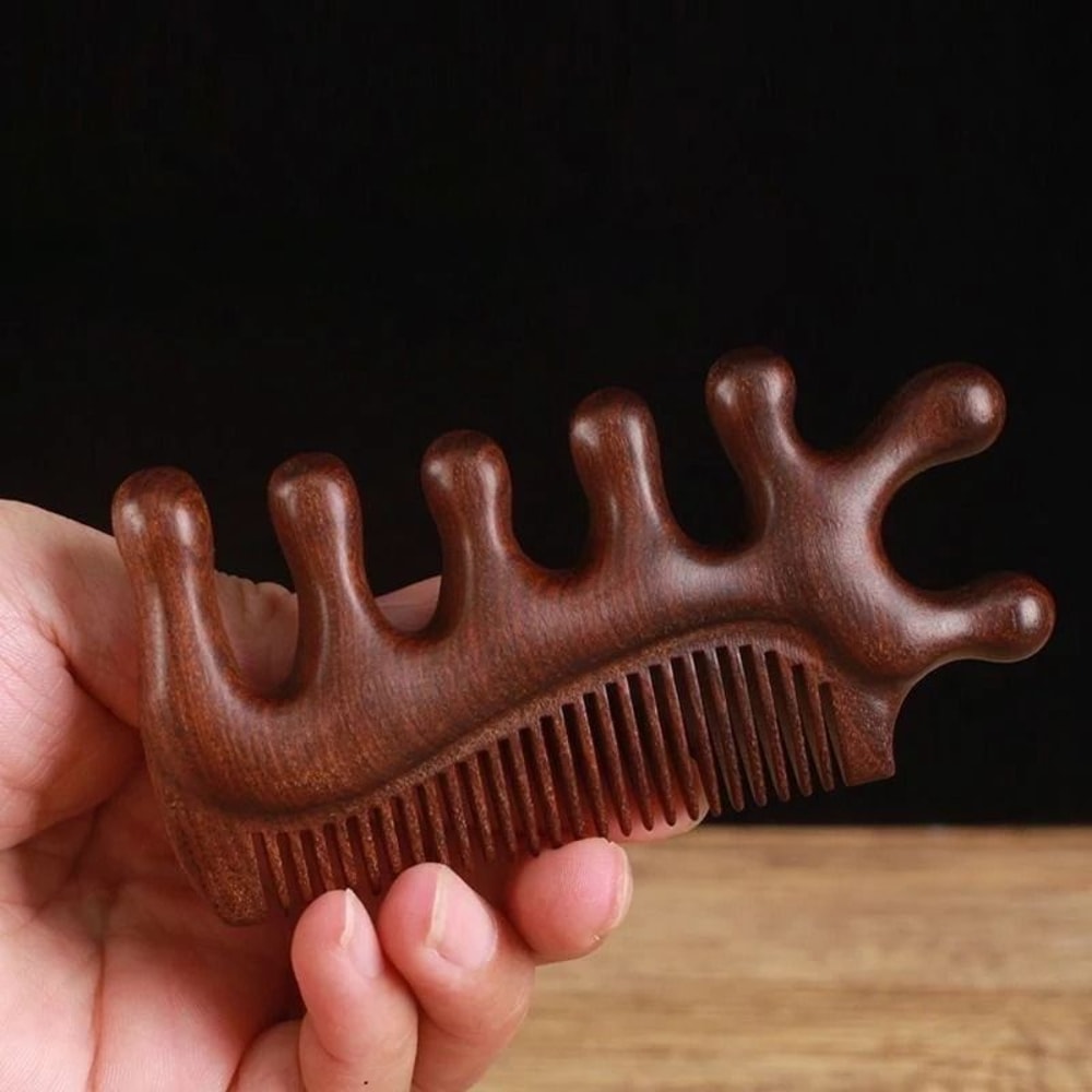 Green Sandalwood Massage Comb AntiStatic Scalp Meridian Relax Tool 3