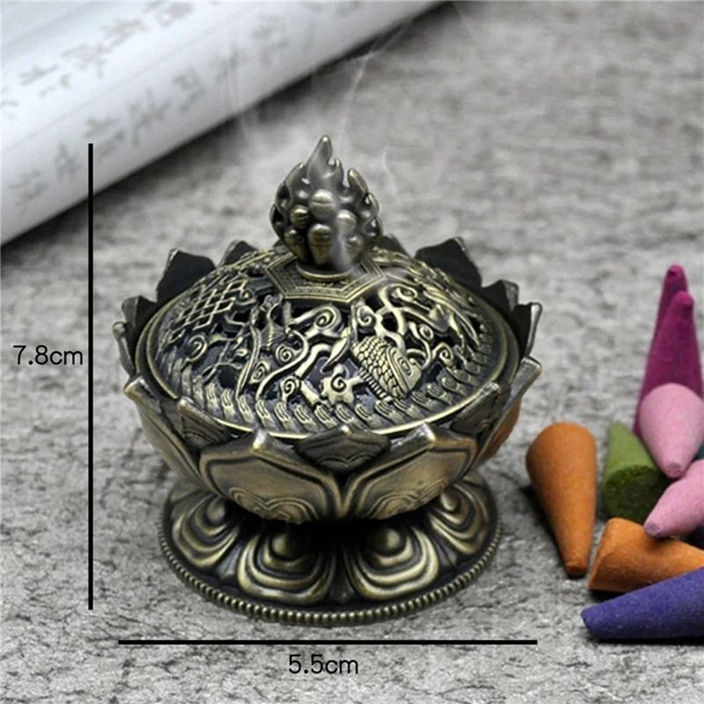 31in Lotus Flower Incense Burner Brass Aesthetic Buddhism Buddha Holder 5