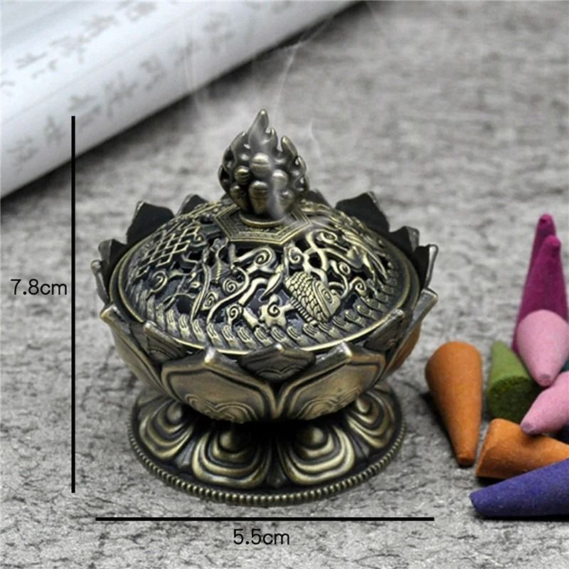 31in Lotus Flower Incense Burner Brass Aesthetic Buddhism Buddha Holder 5
