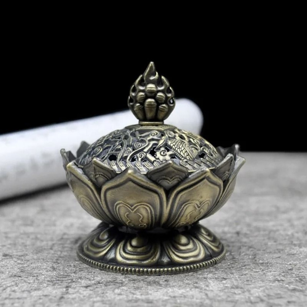31in Lotus Flower Incense Burner Brass Aesthetic Buddhism Buddha Holder 7