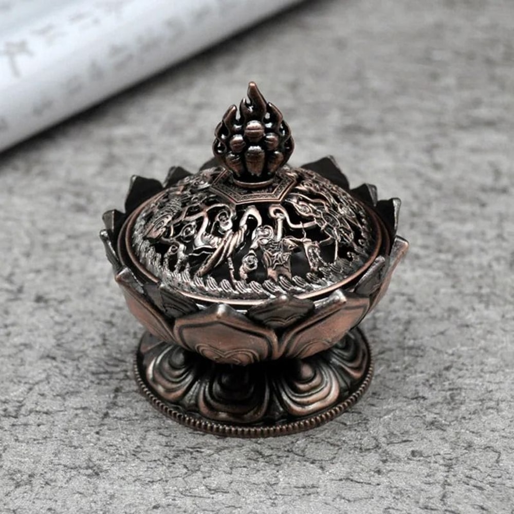 31in Lotus Flower Incense Burner Brass Aesthetic Buddhism Buddha Holder 8