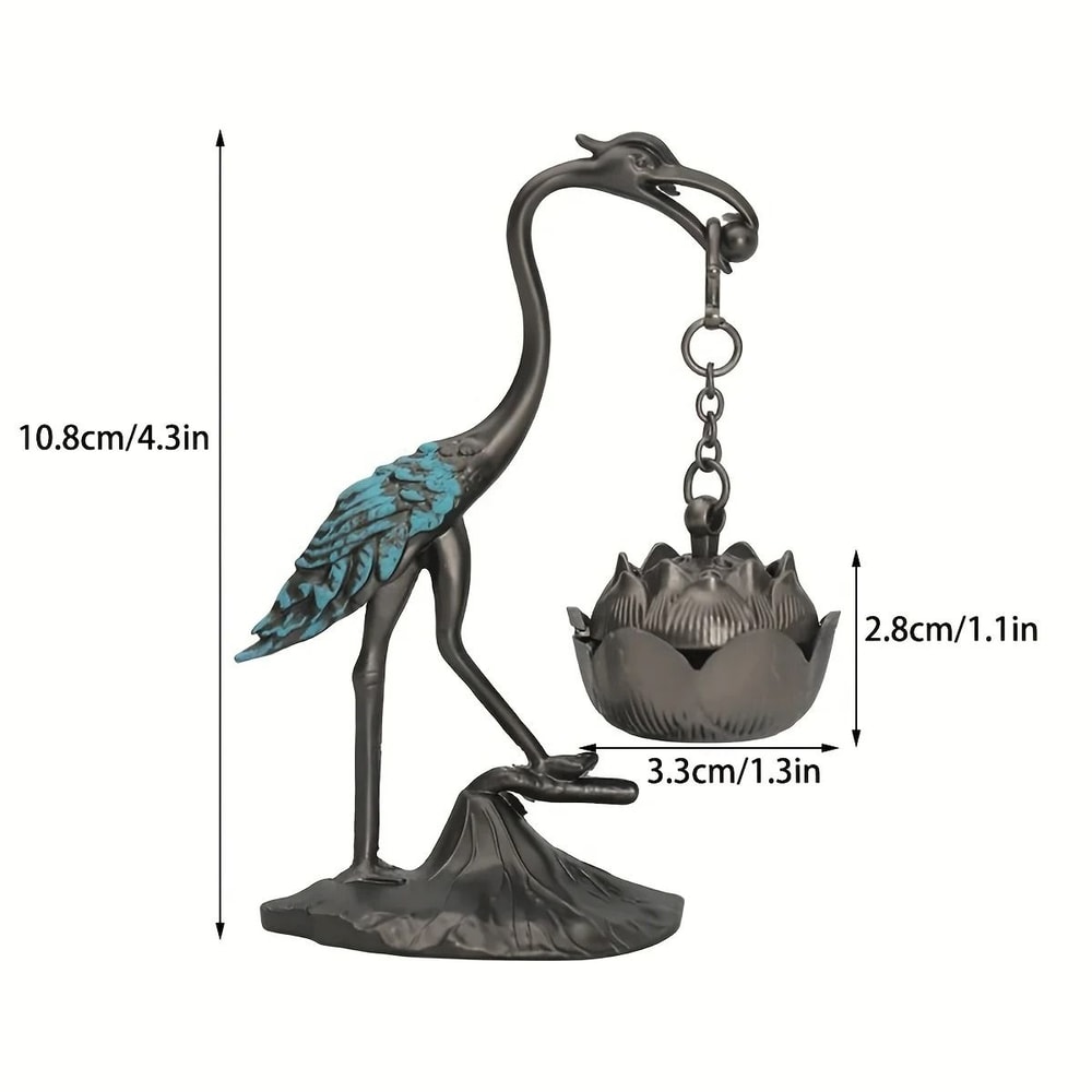 Vintage Crane And Lotus Incense Burner Brass Aesthetic Line Incense Holder 5
