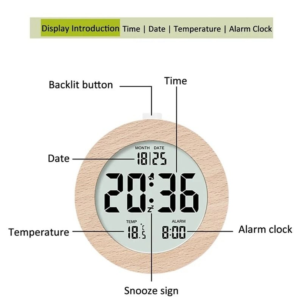 Wooden Alarm Clock Multifunctional Electronic Desktop Display 4