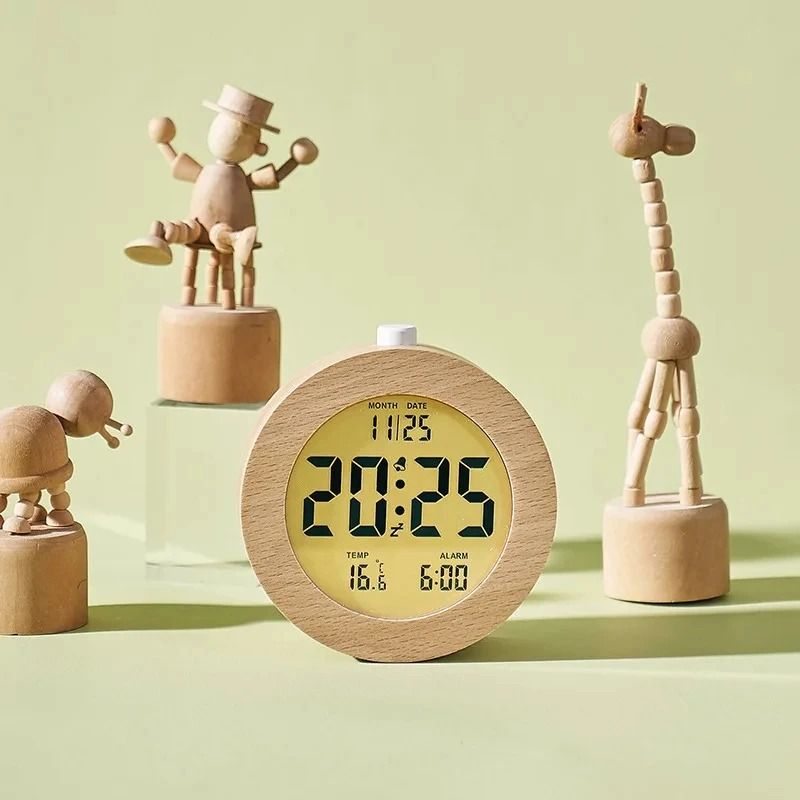 Wooden Alarm Clock Multifunctional Electronic Desktop Display 5