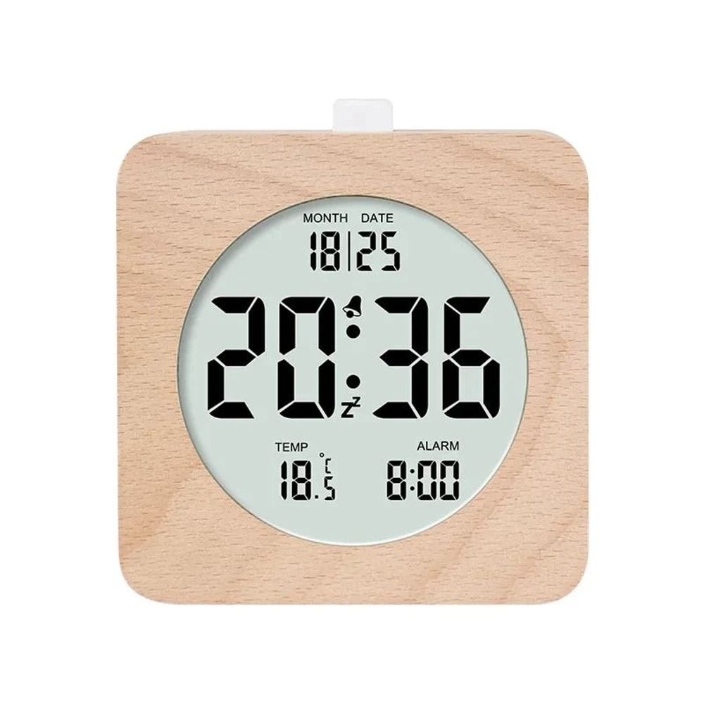 Wooden Alarm Clock Multifunctional Electronic Desktop Display 7