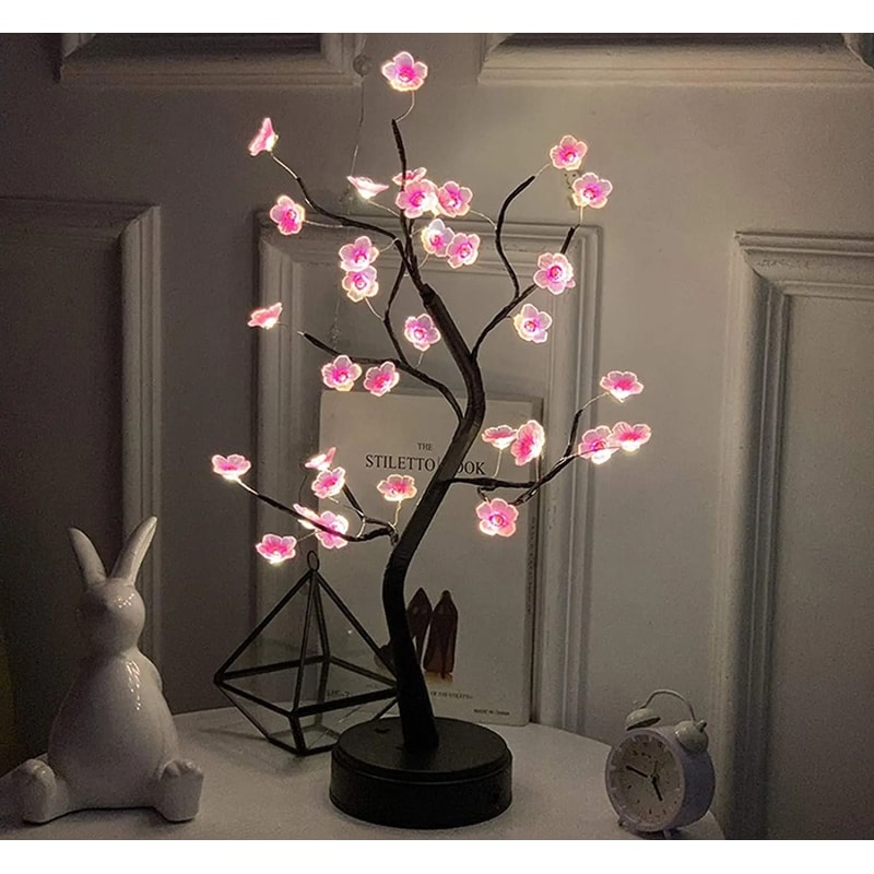 Artificial Bonsai Desktop Tree Lamp USBBattery Powered LED Night Light 8