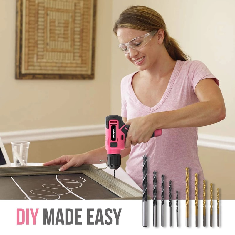 133PC Power Tool Set With 8V Lithium Drill Pink Home Repair Toolbox Precision Bit Kit 3