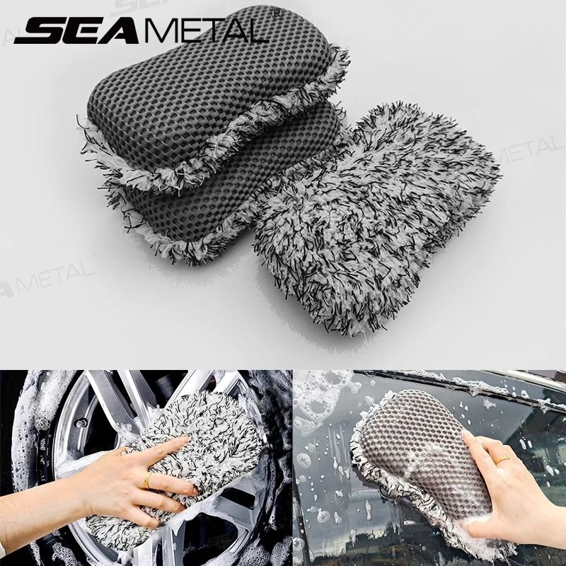 Microfiber Car Wash Sponge TwoSided ScratchFree Plush Mesh Cleaning Tool 0