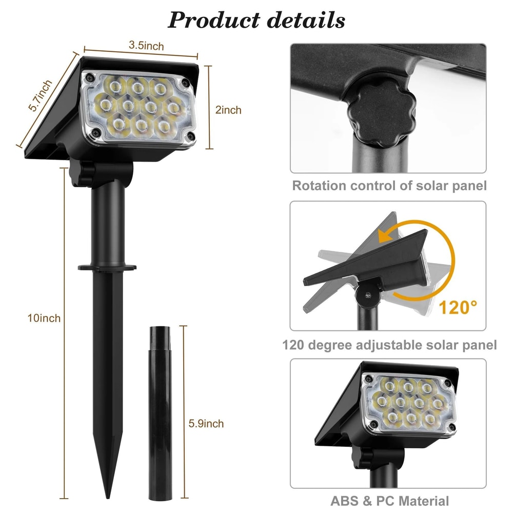 Solar Power Spotlight Adjustable Temperature Outdoor Garden Light IP65 Waterproof Lamp 6