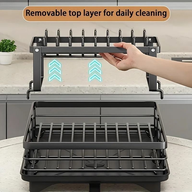 DoubleTier Extendable Dish Drainer HighCapacity Utensil Rack Kitchen Draining System 5