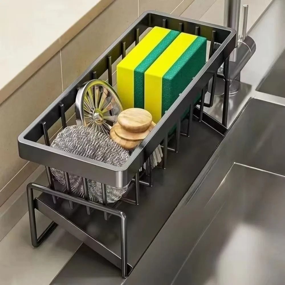 Stainless Steel Sink Organizer MultiLayer Drain Rack With Integrated Sponge Soap Holder 1