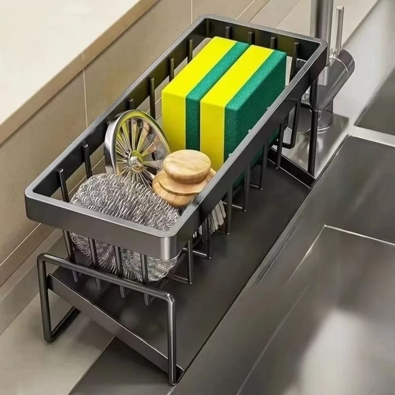 Stainless Steel Sink Organizer MultiLayer Drain Rack With Integrated Sponge Soap Holder 1