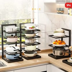 height-adjustable pot & pan storage rack – heavy-duty 3/4 layer stainless steel cabinet organizer