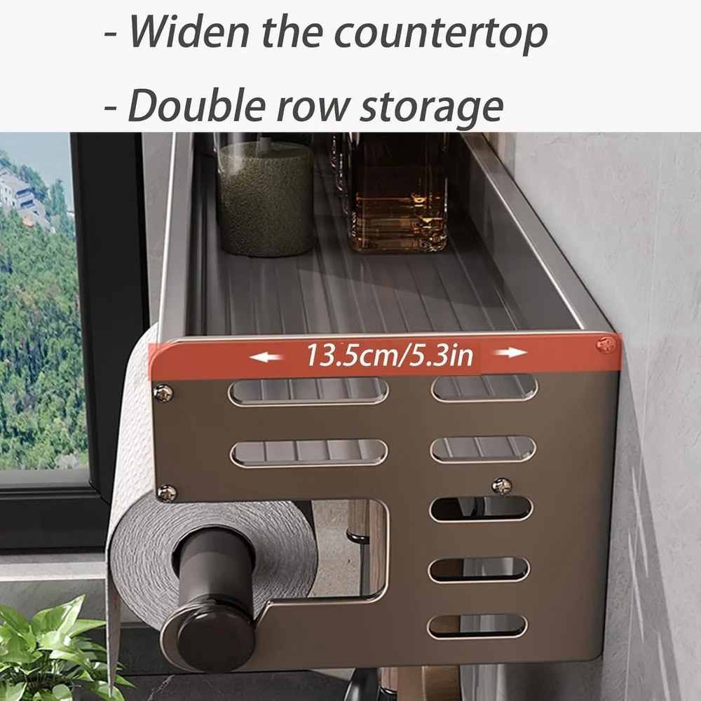 WallMount Utensil Spice Organizer Multifunctional Kitchen Hanging Storage Shelf With Hooks 3