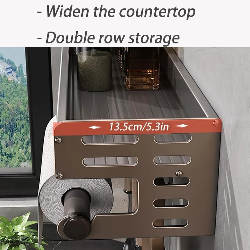 WallMount Utensil Spice Organizer Multifunctional Kitchen Hanging Storage Shelf With Hooks 3