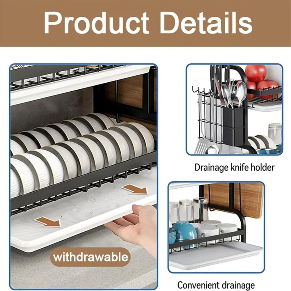 ThreeTier SpaceSaving Dish Rack Large Capacity Kitchen Countertop Utensil Holder Draining System 3