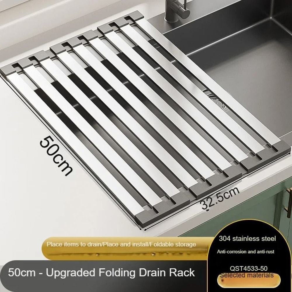 304 Stainless Steel Sink Drain Rack Foldable Telescopic Dish Rack Kitchen Drain Basket 9