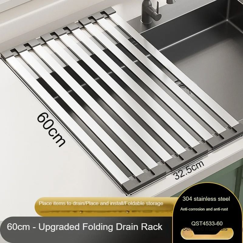 304 Stainless Steel Sink Drain Rack Foldable Telescopic Dish Rack Kitchen Drain Basket 10