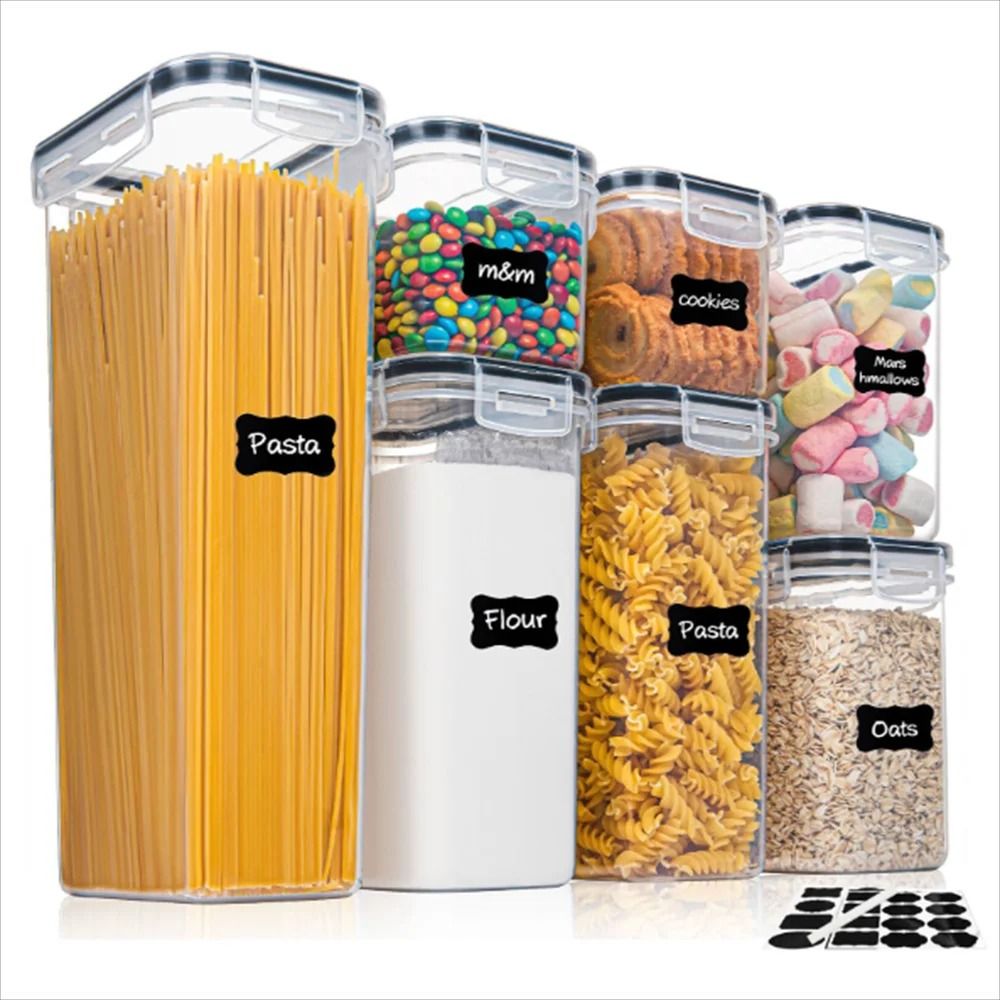 7Piece Kitchen Food Container Set BPAFree Airtight Storage Boxes With Labels Marker 0