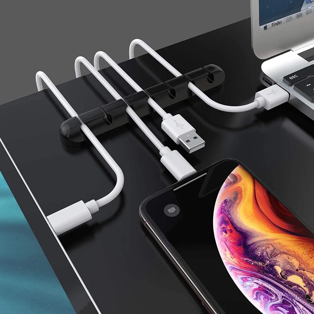 Silicone Cable Cord Organizer MultiSlot USB Winder SelfAdhesive Management Clips 4