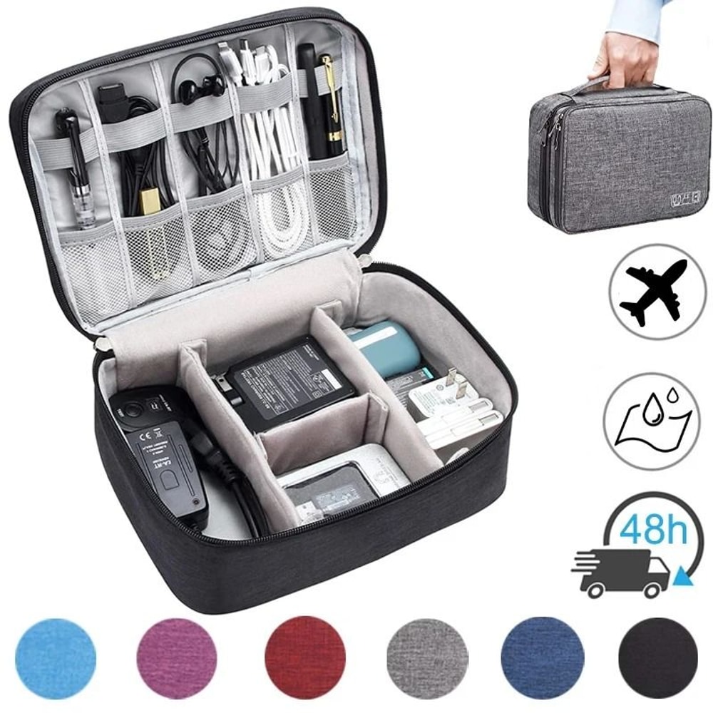 Portable Electronic Organizer Waterproof Travel Storage Bag For USB Chargers Data Lines 0