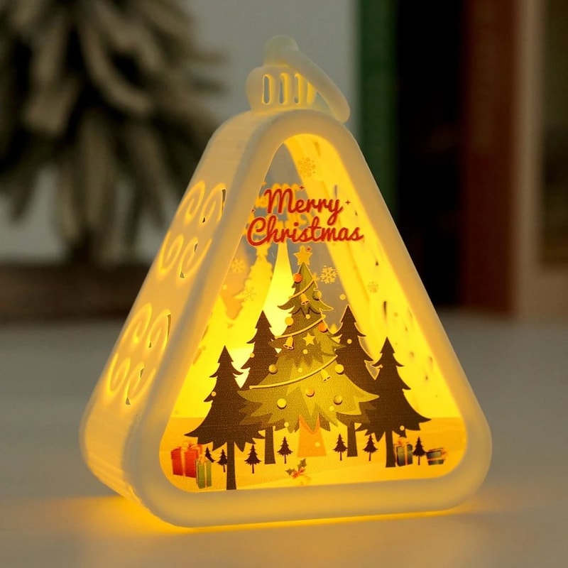 Mini Christmas LED Triangle Lantern Festive Santa Snowman Table Ornament Party Scene Prop 4